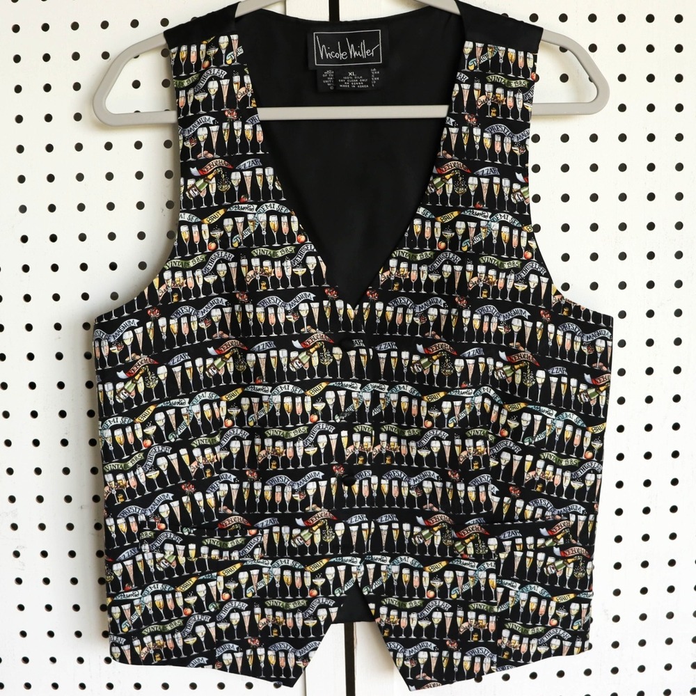 Vintage 90s Nicole Miller Champagne 100% Silk Vest Womens SIZE XL RARE